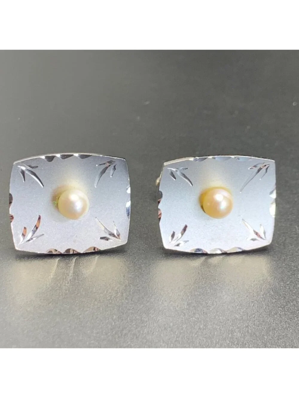 Pearl Satin Finish Laser Engraved Design Sterling Silver 925 Cufflinks 0.75''